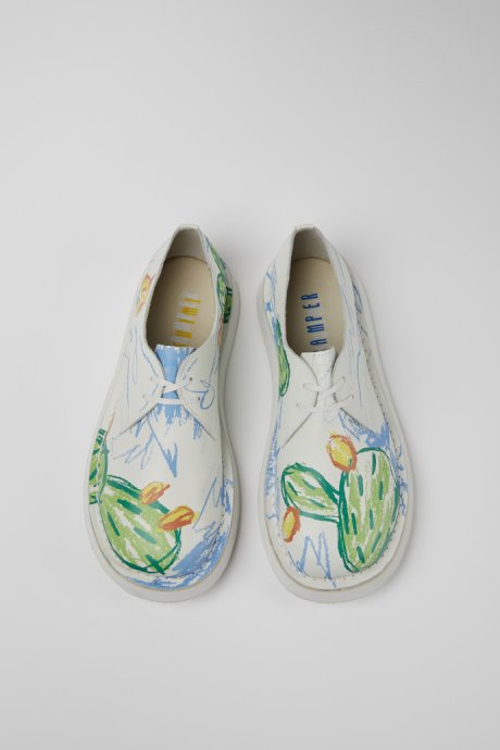Twins White Printed Leather Shoes For Women Exclusive Camper