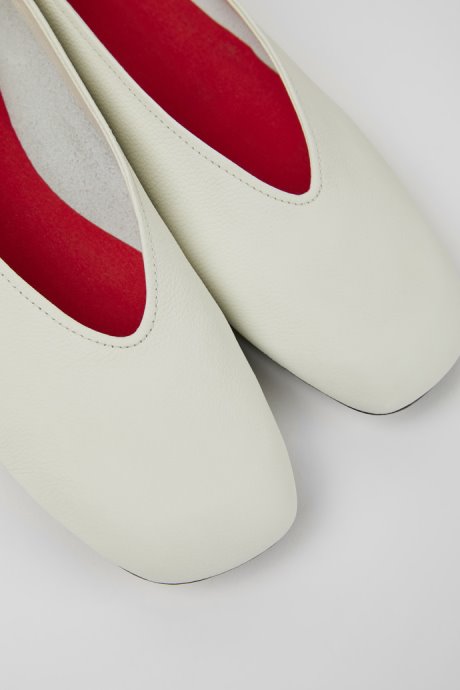 Casi Myra White And Yellow Leather Ballerina Flats For Women Camper New Arrivals