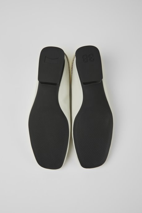 Casi Myra White And Yellow Leather Ballerina Flats For Women Camper New Arrivals