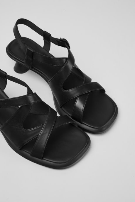 Design Dina Black Leather Sandals For Women Camper