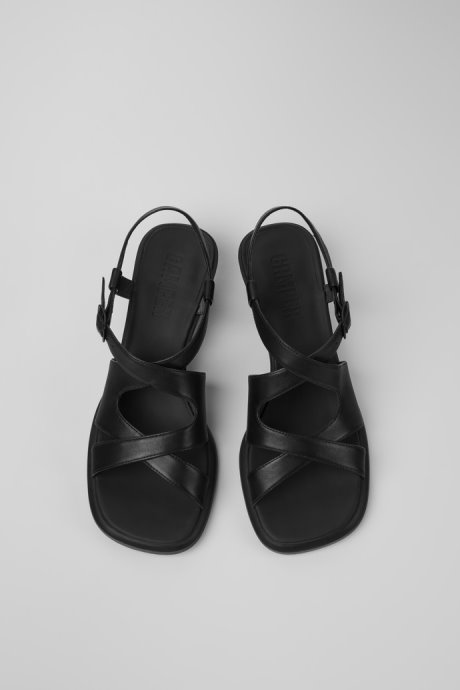 Design Dina Black Leather Sandals For Women Camper