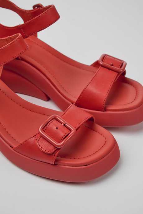 Camper Kaah Red Leather Sandals For Women New Arrivals