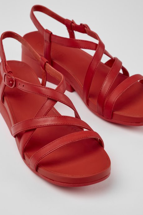 Minikaah Red Leather Sandals For Women Exclusive Camper