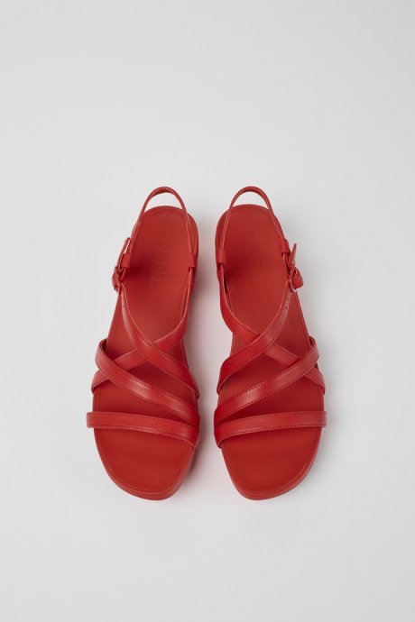 Minikaah Red Leather Sandals For Women Exclusive Camper