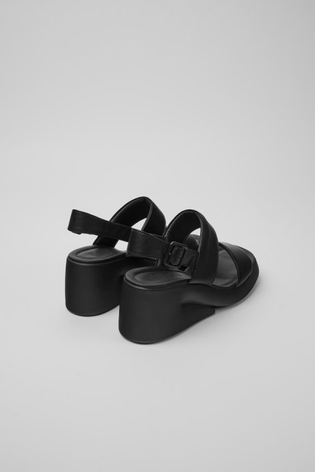 Kaah Black Leather Sandals For Women Camper New Arrivals