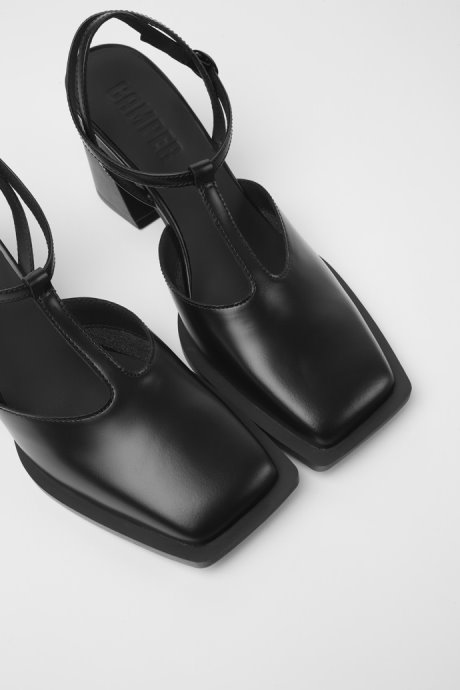 Camper Karole Black Leather T-Bar Shoes For Women New Arrivals