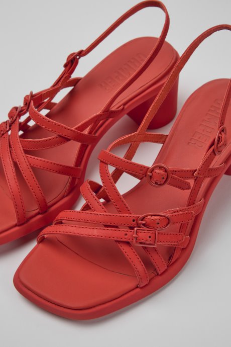 Design Meda Red Leather Sandals For Women Camper