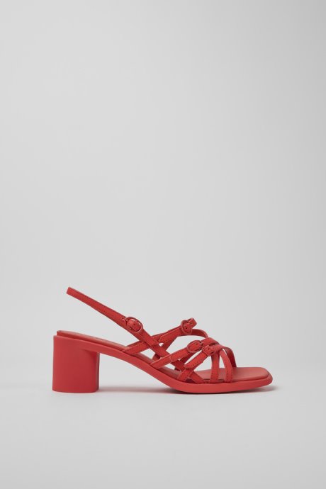 Design Meda Red Leather Sandals For Women Camper