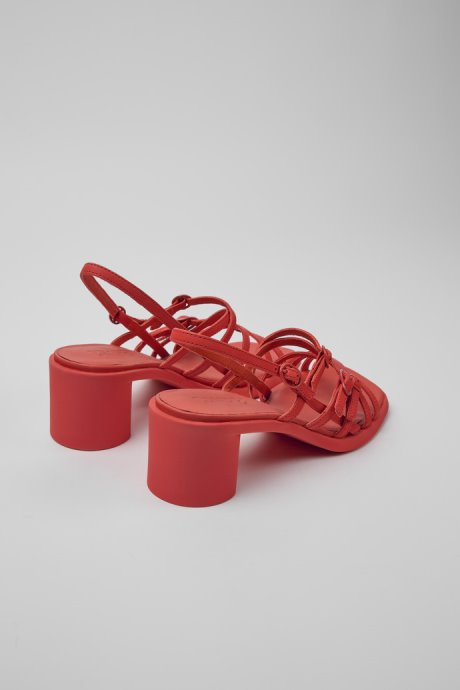 Design Meda Red Leather Sandals For Women Camper