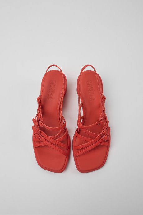 Design Meda Red Leather Sandals For Women Camper
