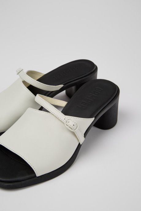 Camper Meda White And Black Leather Sandals For Women New Arrivals