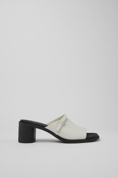 Camper Meda White And Black Leather Sandals For Women New Arrivals