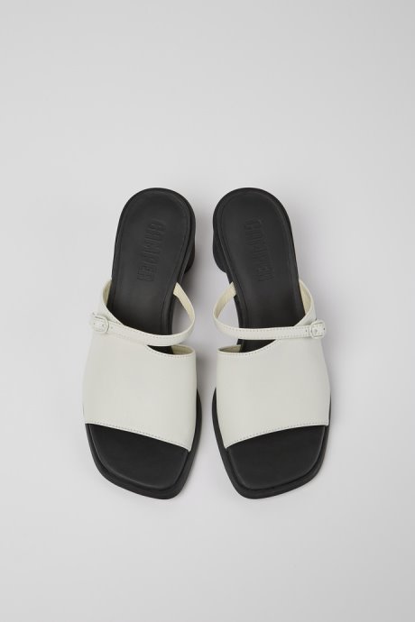 Camper Meda White And Black Leather Sandals For Women New Arrivals