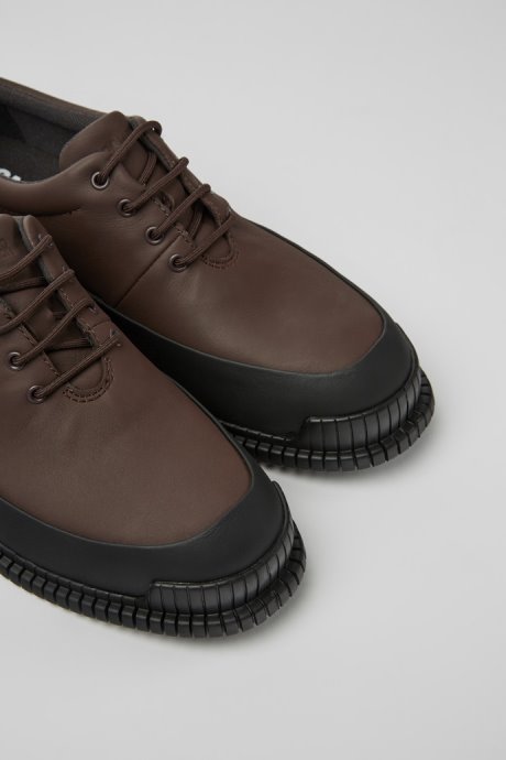 Pix Brown And Black Leather Lace-Up Shoes For Women Camper New Arrivals