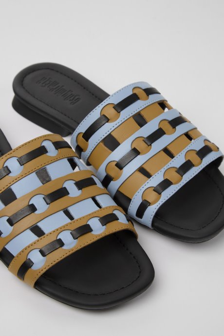 Camper Twins Brown Blue And Black Leather Sandals For Women New Arrivals