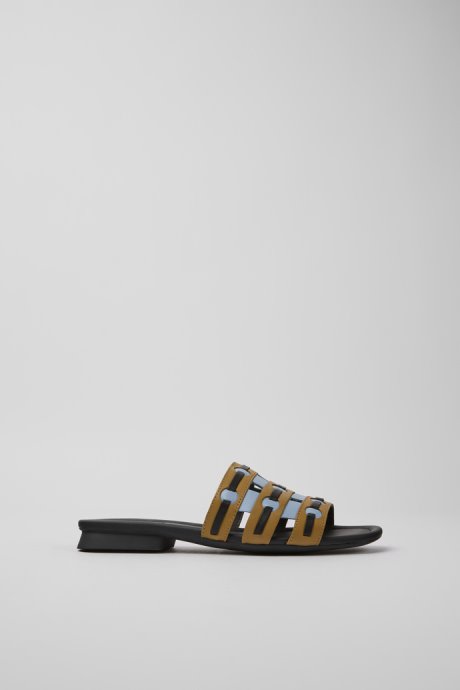Camper Twins Brown Blue And Black Leather Sandals For Women New Arrivals