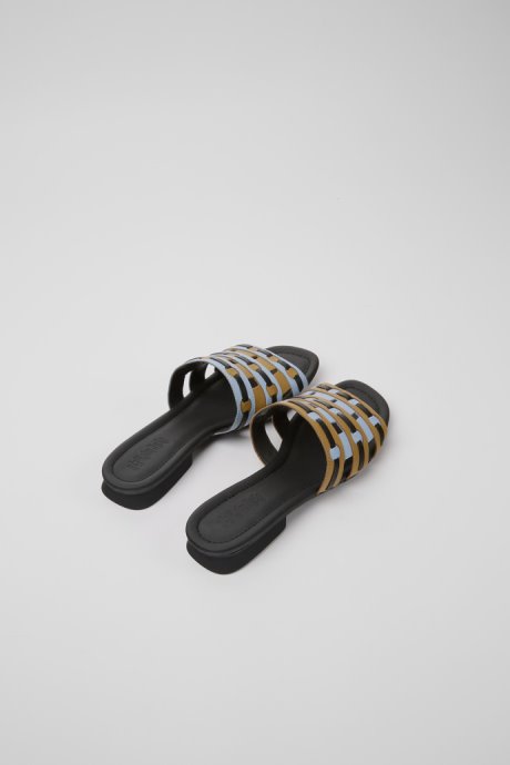 Camper Twins Brown Blue And Black Leather Sandals For Women New Arrivals