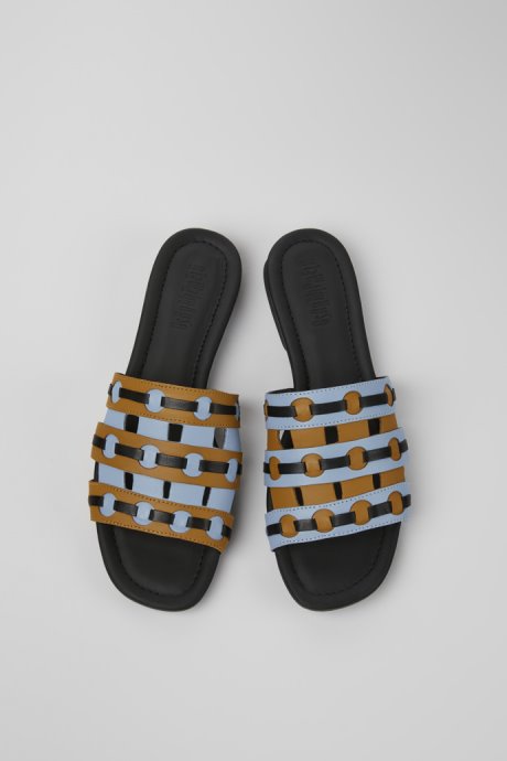 Camper Twins Brown Blue And Black Leather Sandals For Women New Arrivals
