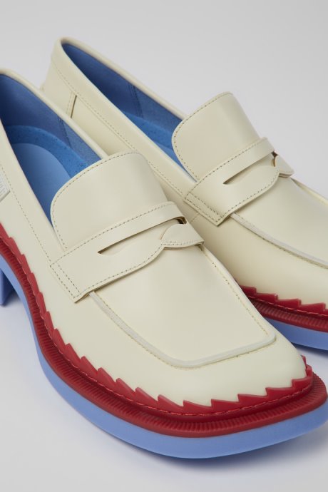 Taylor White And Red Leather Loafers For Women Camper New Arrivals