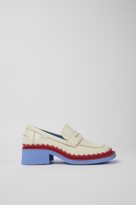 Taylor White And Red Leather Loafers For Women Camper New Arrivals