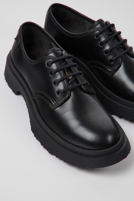 Camper Walden Black Leather Lace-Up Shoes For Women New Arrivals
