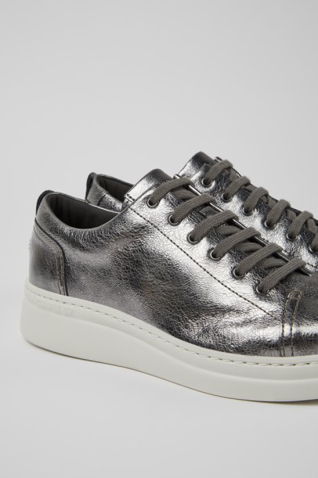 Camper Design Runner Up Gray Metallic Leather Sneakers For Women