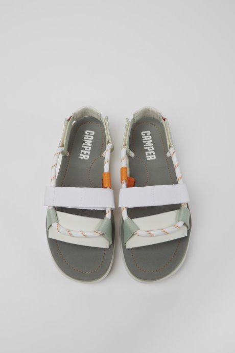 Camper Design Oruga White Green And Orange Sandals For Women