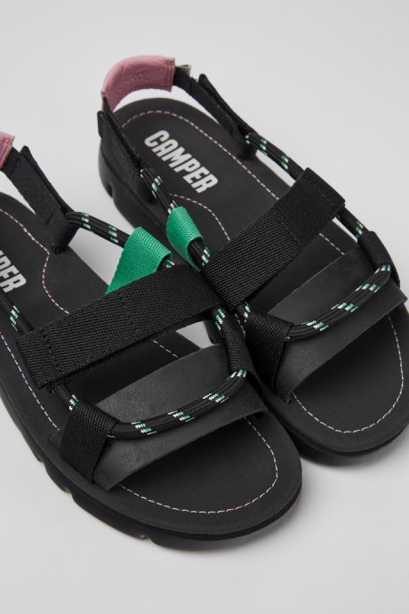 Camper Oruga Black Pink And Green Leather Sandals For Women New Arrivals