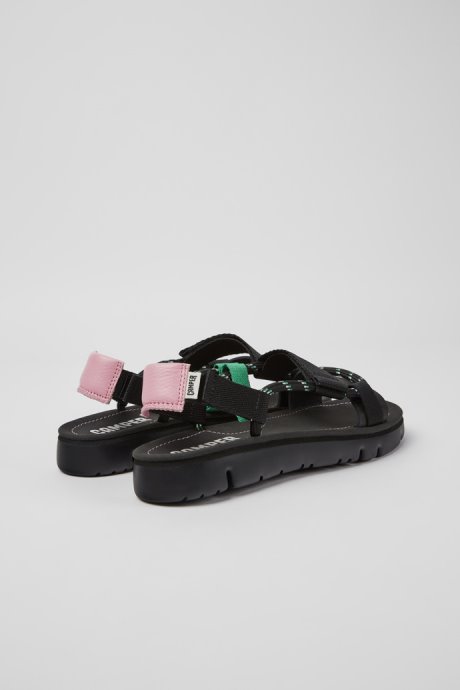 Camper Oruga Black Pink And Green Leather Sandals For Women New Arrivals