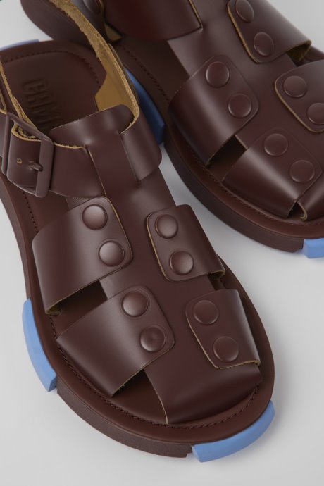 Camper Set Burgundy Leather Sandals For Women New Arrivals