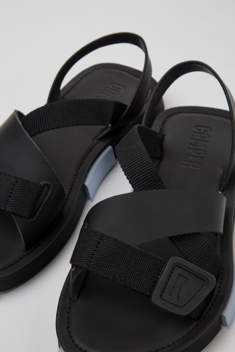 Camper Set Black Leather And Recycled Pet Sandals For Women New Arrivals