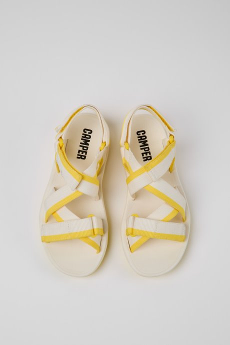 Match White And Yellow Recycled Pet Sandals For Women Camper New Arrivals