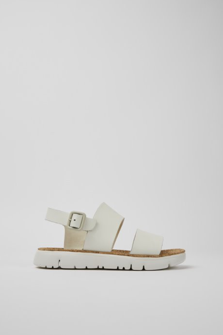 Design Oruga White Leather Sandals For Women Camper