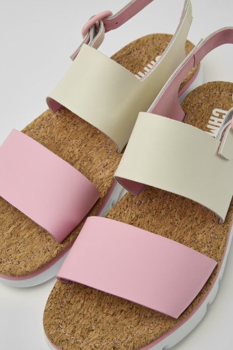 Oruga White And Pink Leather Sandals For Women Camper New Arrivals