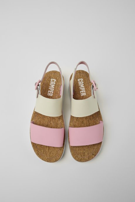 Oruga White And Pink Leather Sandals For Women Camper New Arrivals