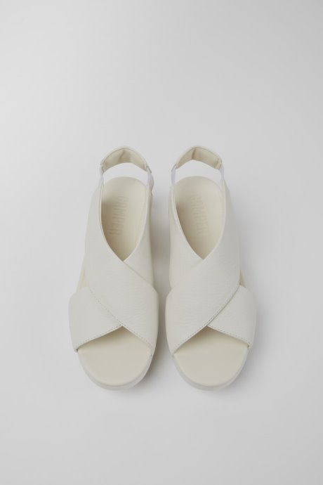 Design Balloon White Leather Sandals For Women Camper