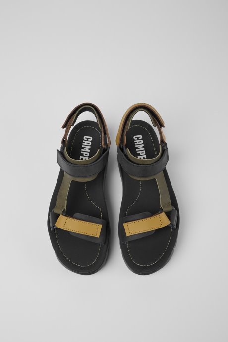 Oruga Up Black Brown And Green Leather Sandals For Women Camper New Arrivals
