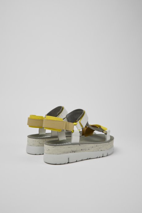 Oruga Up White Grey And Yellow Leather Sandals For Women Camper New Arrivals