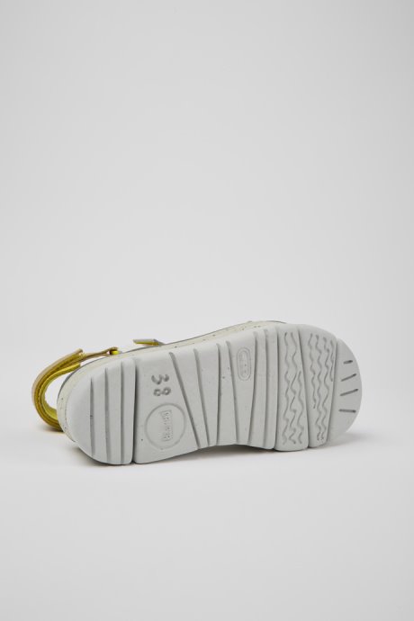 Oruga Up White Grey And Yellow Leather Sandals For Women Camper New Arrivals