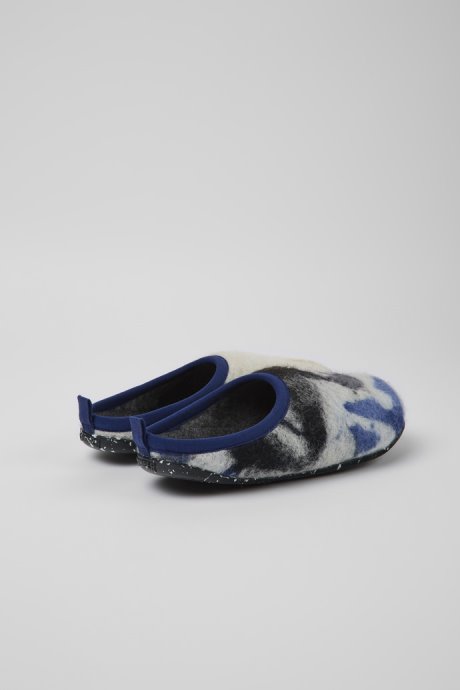 Camper Design Wabi Blue Black And White Recycled Wool Slippers For Women