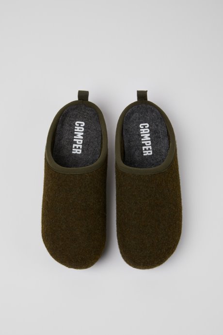 Camper Design Wabi Green Wool Slippers For Women