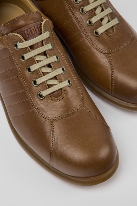 Design Pelotas Brown Leather Sneakers For Men Camper