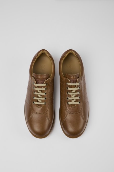 Design Pelotas Brown Leather Sneakers For Men Camper