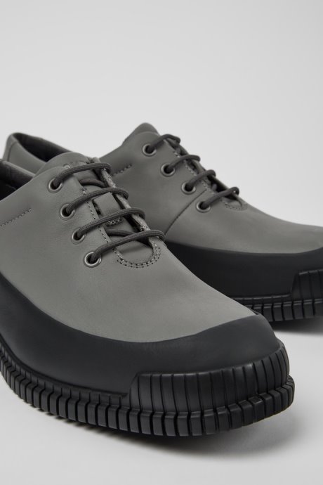 Pix Gray And Black Leather Lace-Up Shoes For Men Camper New Arrivals