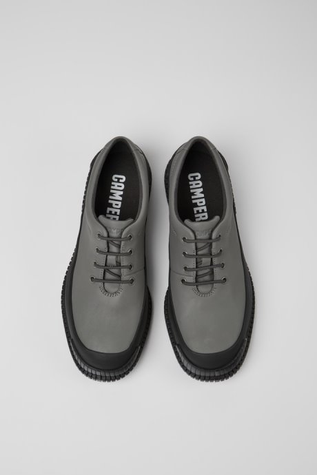 Pix Gray And Black Leather Lace-Up Shoes For Men Camper New Arrivals
