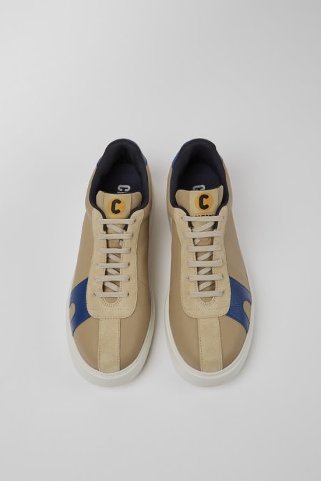 Runner K21 Beige And Blue Leather And Nubuck Sneakers For Men Exclusive Camper