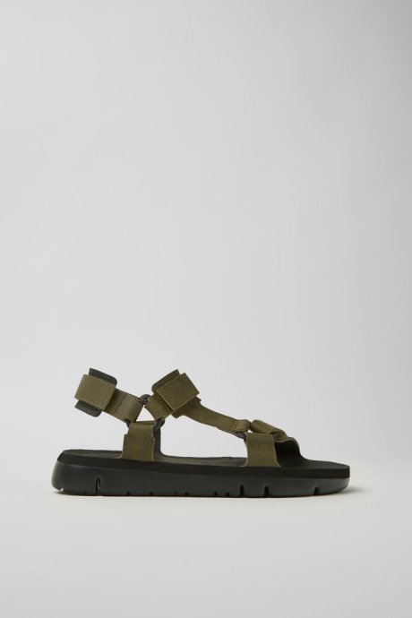 Design Oruga Green Leather Sandals For Men Camper
