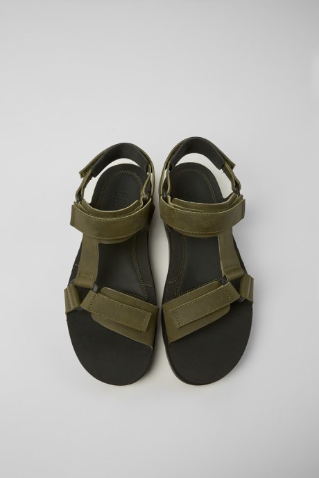Design Oruga Green Leather Sandals For Men Camper
