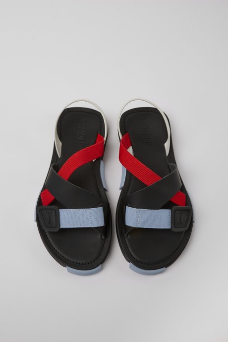 Design Set Red White And Black Leather Sandals For Men Camper