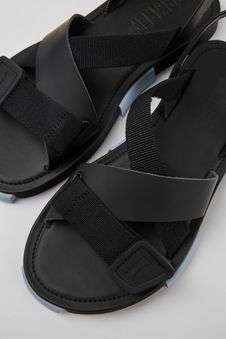Camper Design Set Black Leather And Recycled Pet Sandals For Men